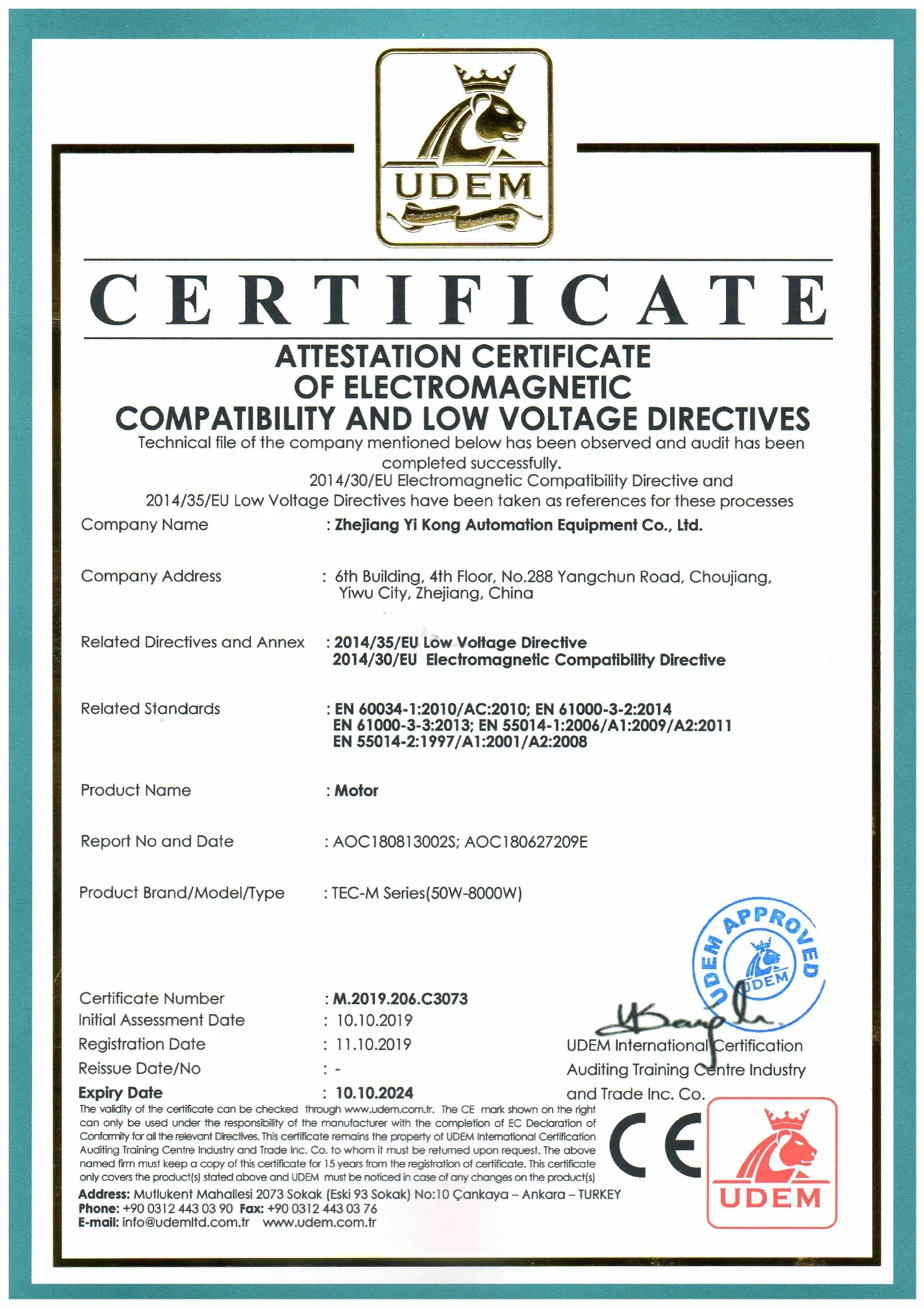CE Certification for Motors
